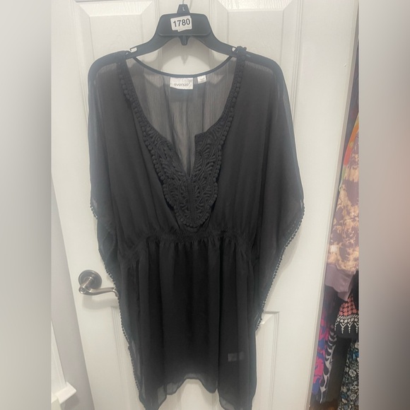 Avenue Black Sheer Tunic with Embroidery - Picture 1 of 12